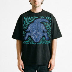 Alligator Gator Reptile Wildlife T-Shirt Tropical Blue Linocut Swamp Animal Tee
