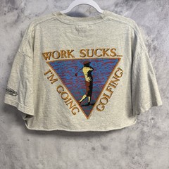 Vintage 90s Work Sucks Im Going Golfing T Shirt Size 2XL Gray Cropped Golf