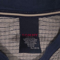 Tommy Jeans Shirt Mens XL Gray Stripe V-Neck Ringer Short Sleeve Tee Casual