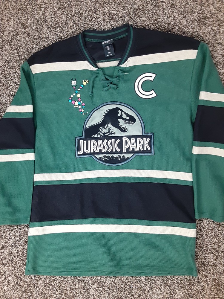 Box Lunch Jurassic Park #93 Captain Lace Up Hockey Jersey Green Adult Small