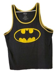 Batman Tank Top Men’s Size Large Gray Yellow Graphic Print Scoop Neck