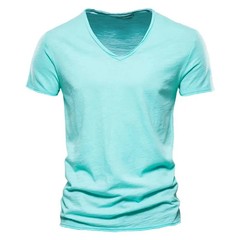 2025 Brand Quality 100% Cotton Men T-shirt V-neck Fashion Design Slim Fit Soild