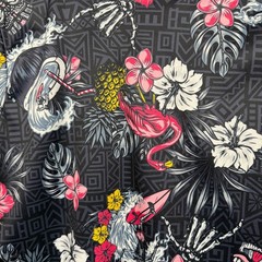 Good Vibes Drill Clothing Co Shirt Mens Medium Black Tropical Tiki Skeleton Surf