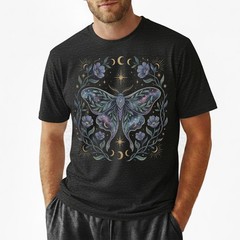 Galaxy Moth T-Shirt Celestial Moon Phase Floral Witchy Mystical Nature Gift