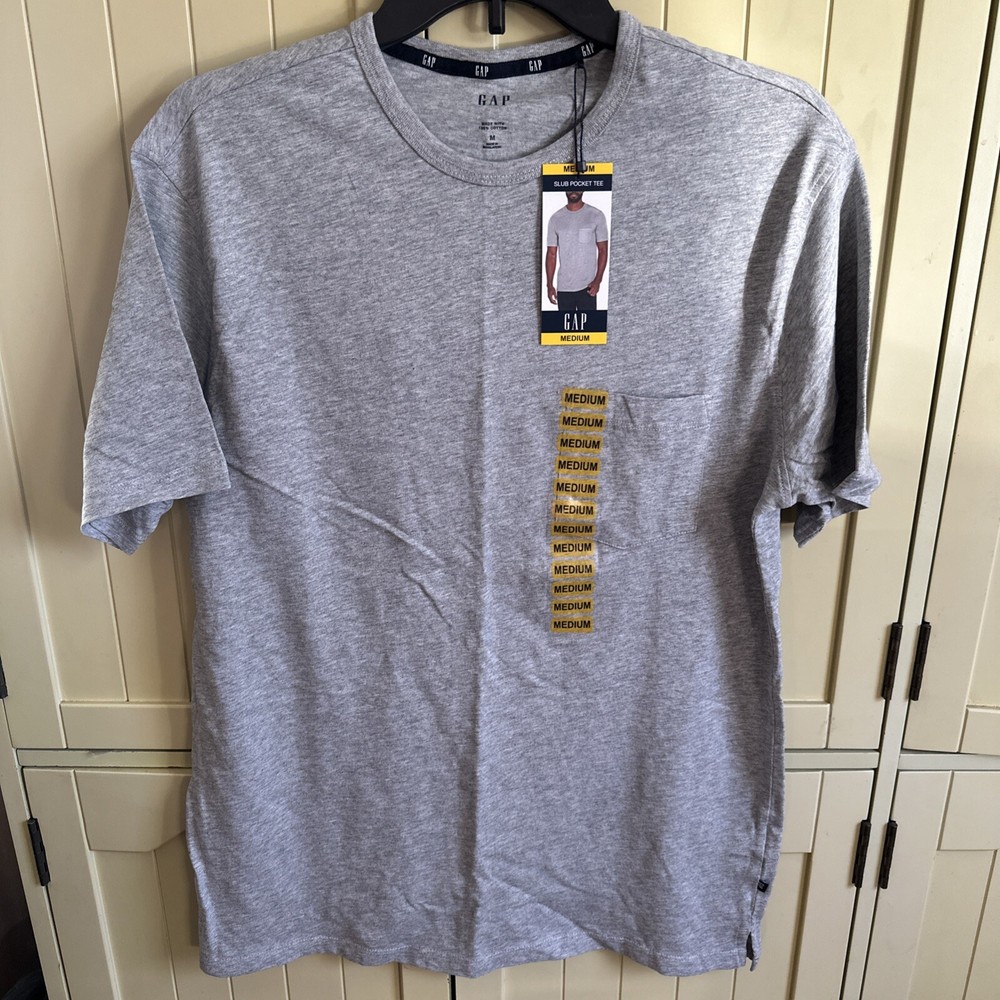 GAP Men’s Crew Neck Short Sleeve Slub Pocket T-Shirt Light Grey Heather M Medium