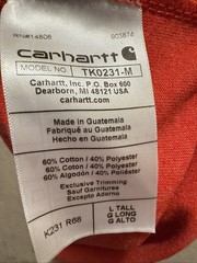 Carhartt Shirt Mens Large Tall Red Long Sleeve Logo Graphic Loose Fit K231