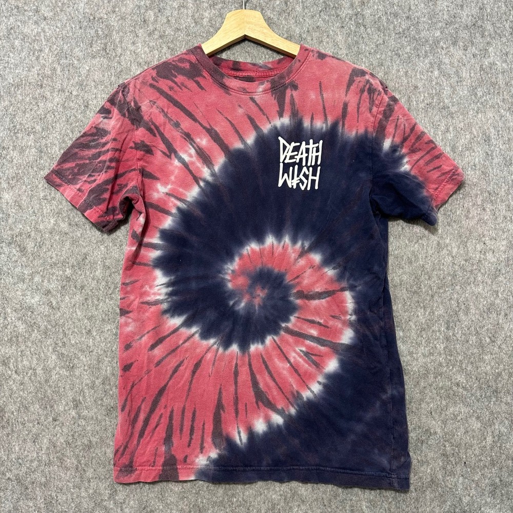 Death Wish Tie Dye T Shirt Red Navy Blue Spiral Logo Short Sleeve Men’s Small