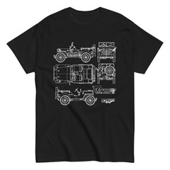 Willys MB Jeep WWII Military Technical Drawing Blueprint Graphic T-Shirt