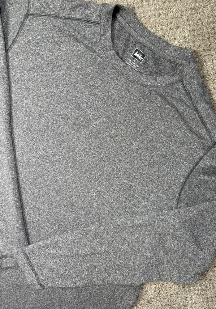 REI Long Sleeve Mens Large Base Layer Shirt Performance Gray Hiking Outdoors