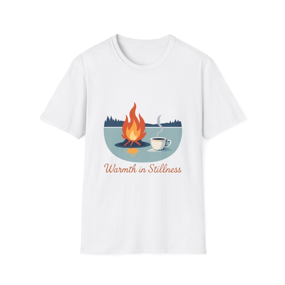 Unisex Softstyle T-Shirt Campfire On Frozen Lake Winter Serenity Scene