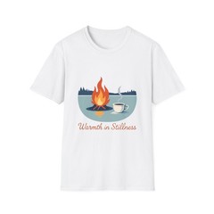 Unisex Softstyle T-Shirt Campfire On Frozen Lake Winter Serenity Scene