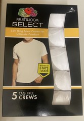 Mens Fruit Of The Loom 5 Pack T-Shirts XLarge Cotton Premium Select Crew White