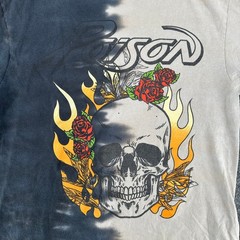 Poison Half Bleached Band T-Shirt Black and White Skull Rock Medium
