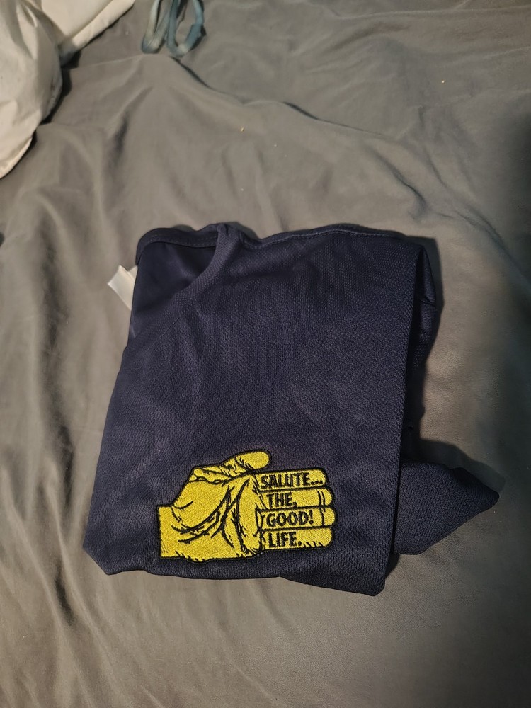 Men’s Navy Graphic Print Crew Neck Short Sleeve T-Shirt “Salute the Good Life”
