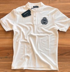 Dolce&Gabbana Men T shirt Pique Cotton Polo Neck Silver Embroidery T-shirt