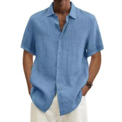 Mens Cotton Linen Short Sleeve Dress Shirt Button Down Loose Blouse Tops Solid
