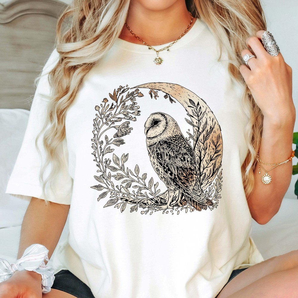 Celestial Cottagecore Barn Owl Moon Bird Wildlife Comfort Tee