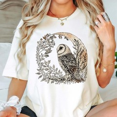 Celestial Cottagecore Barn Owl Moon Bird Wildlife Comfort Tee