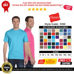 Hanes 5180 Men’s Cotton Crew Neck Short Sleeve Plain Blank Beefy-T T-Shirt