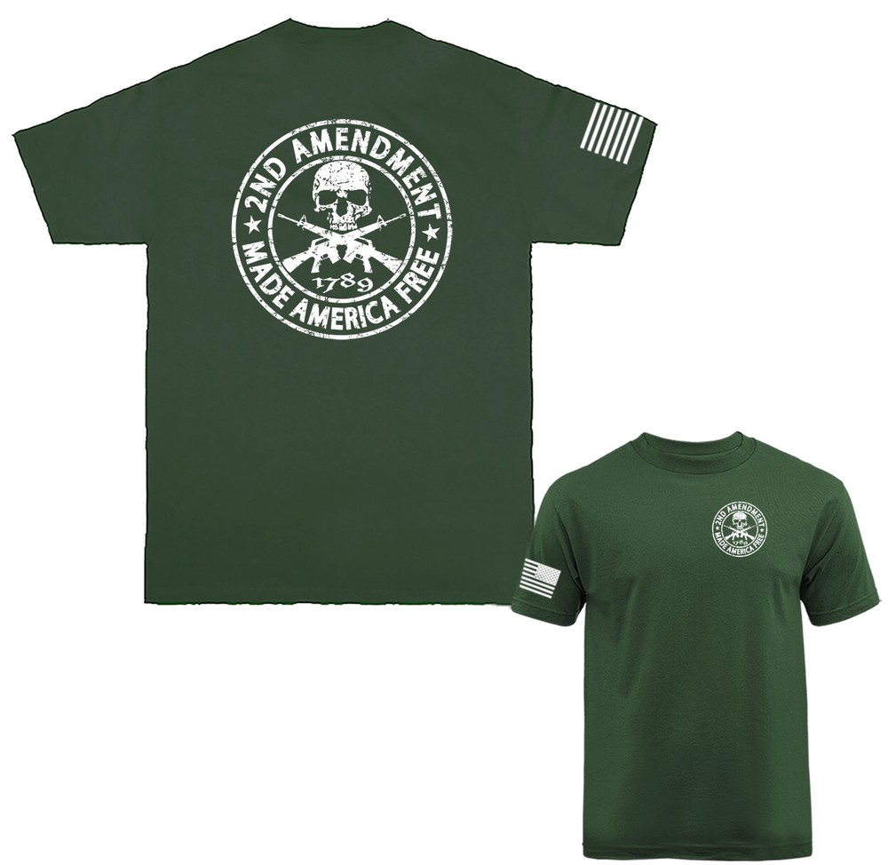 2nd Amendment Made America Free Gun Skull Constitution US Flag Crest T-shirt