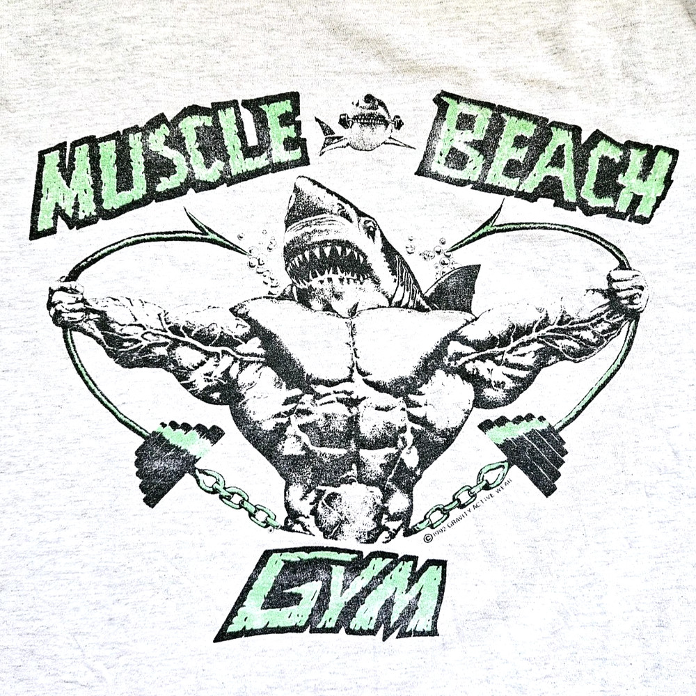 Vintage 90s Venice Muscle Beach Gym Shark T Shirt Body Builder Size XL