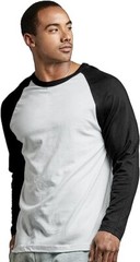 TOP PRO Men’s Full Length Sleeve Raglan Cotton Baseball T Shirt (M / BLK/WHT)