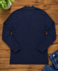 Duluth Trading Co XL Trim Fit Navy Longtail Henley Shirt Stretch Cotton