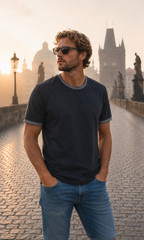 MENS BUGATTI PARICOLLO CONTRASTING EDGES COTTON BLEND T-SHIRT ART. 8350 75091