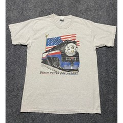 Super Power For America Locomotive Graphic Tee Men’s Size L Gray Steam Train