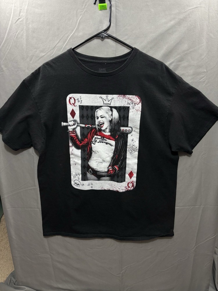 Suicide Squad Shirt Mens Black Harley Quinn Card Graphic Comic Tee XL