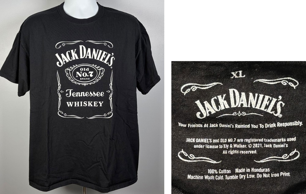 Jack Daniels Old No 7 Brand Tennessee Whiskey T Shirt Mens XL Black Cotton