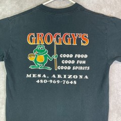 VINTAGE Groggys Pool Team Shirt Adult Medium Black Tee Billiards Frog Graphic