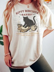 Black Cat Bakery Shirt, Cozy Coffee Cat Tee, Daily Kneads With Warm Brews