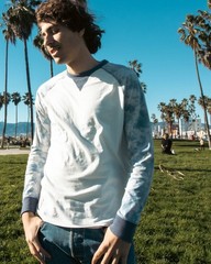 ZIMEGO Men’s Crewneck Raglan Long Sleeve Shirt with Color Block Tie Dye Sleeve