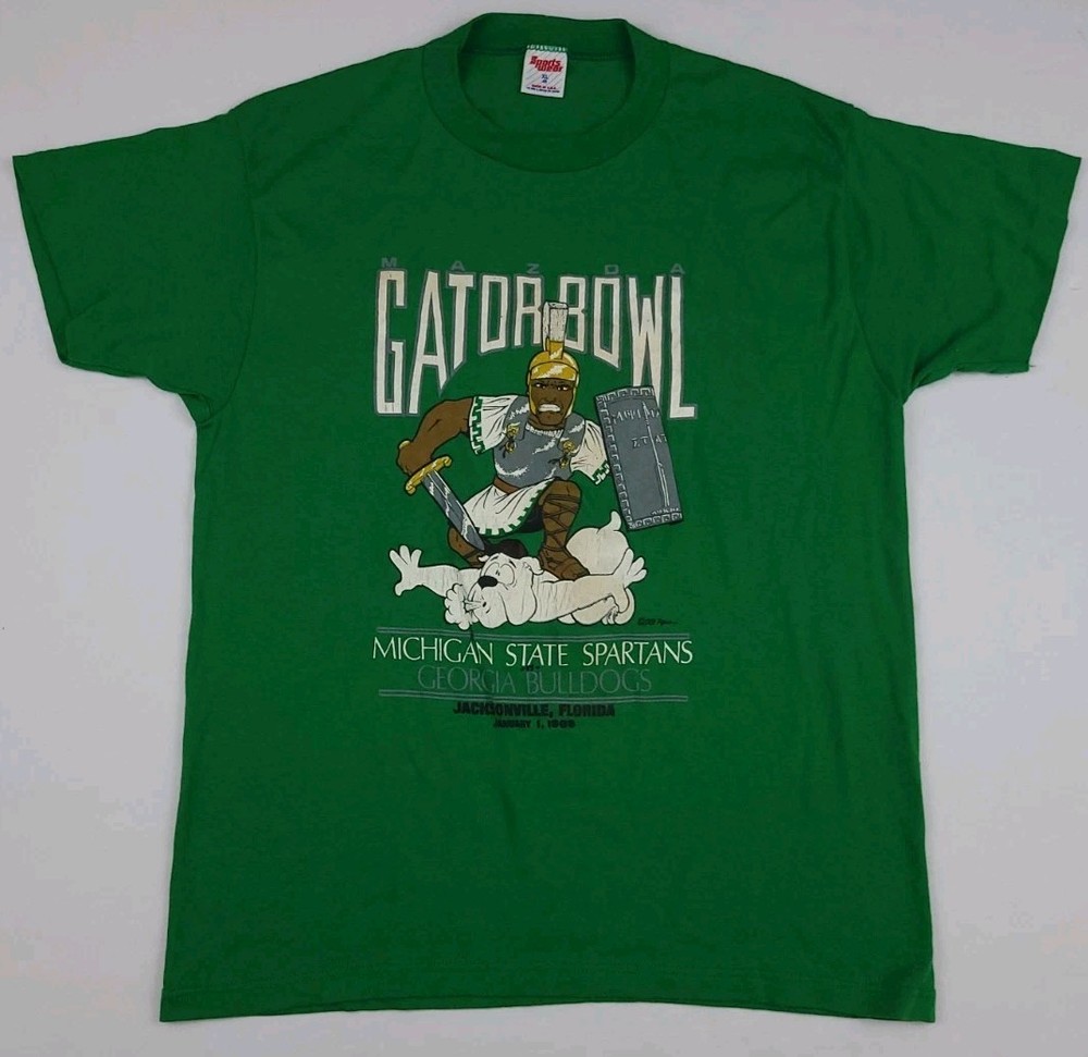 Vintage Michigan State University Spartans Gator Bowl 1988 Print T Shirt Rare