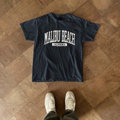 Malibu Beach California Souvenir Beach, Retro, Minimalist Navy Blue Tee