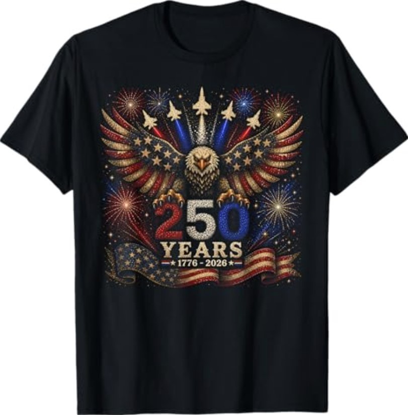 250 Years of Freedom 1776–2026 Patriotic Eagle Fighter Jets T-Shirt