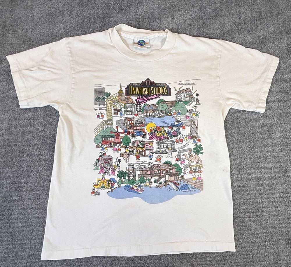 Vintage Universal Studios Shirt Mens Medium White Hollywood Map Graphic 90s