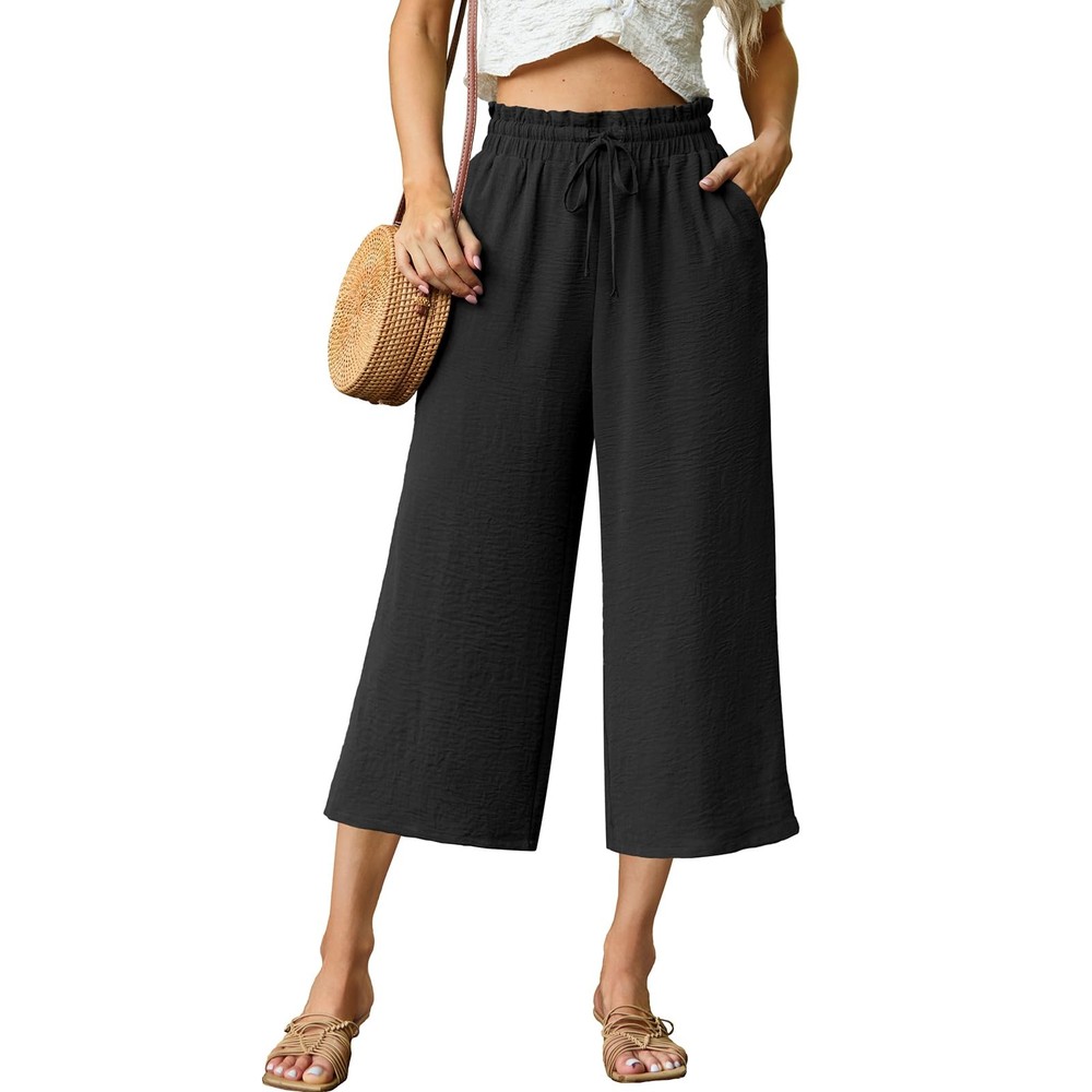 Women Wide Leg High Waisted Tie Belt Pockets Summer 2025 Vacation Pants Loose