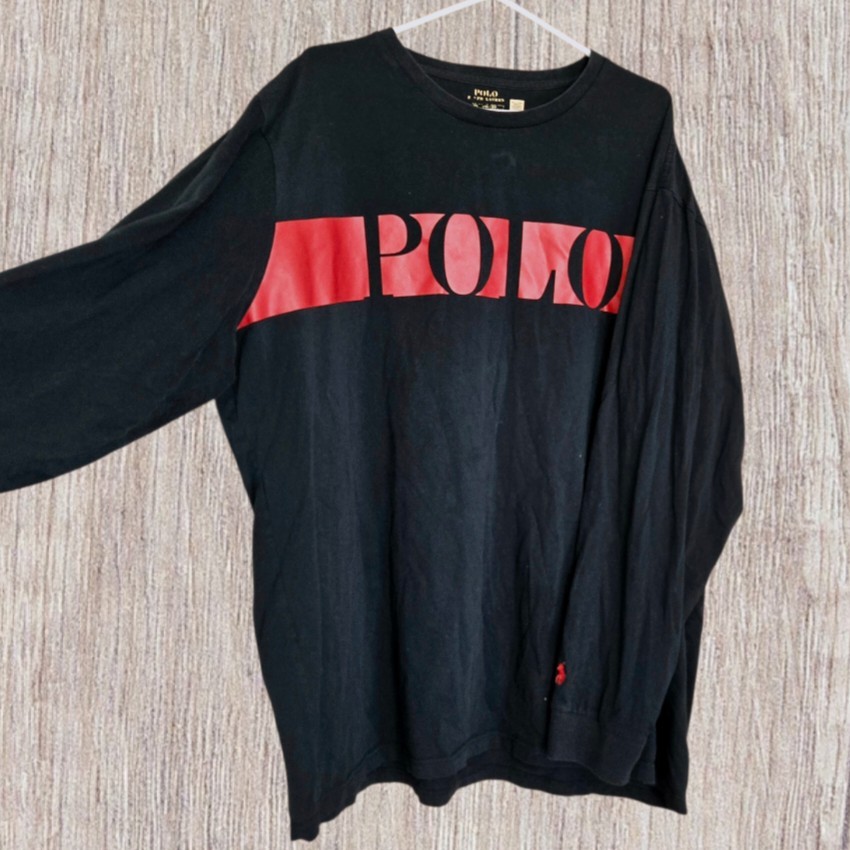 Polo Ralph Lauren Long Sleeve T-Shirt Black w Red Pony And Spellout Sz 3XL