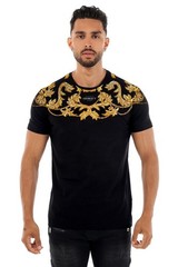 Avenue George V Paris Men Short Sleeves BLACK T-shirt Gold Chain rhinestone