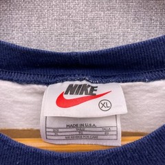 Vtg Nike White Tag T Shirt Mens XL Two Tone Navy Embroidered Logo USA SS 90s