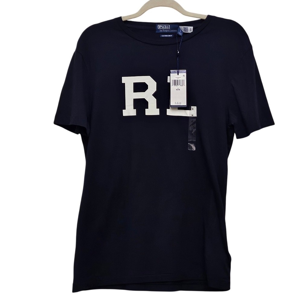 Polo Ralph Lauren T-Shirt Mens Medium Navy RL Graphic Custom Slim Fit Casual