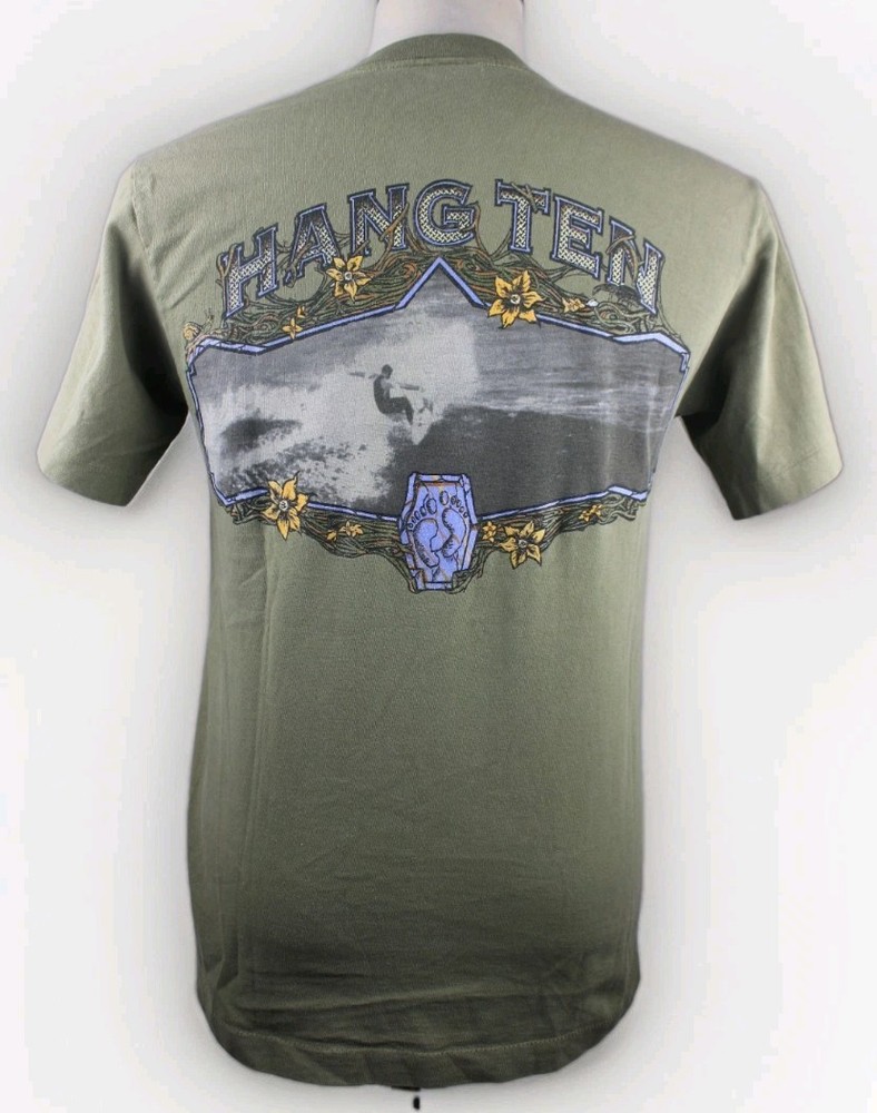Vintage Mens 80s Hang Ten Beige Surf T shirt Graphic M USA Single Stitched