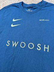 Nike Double Swoosh Tee Shirt Mens M Medium Blue Crew Embroidered Cotton Roman
