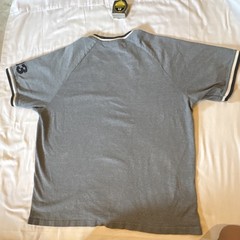 Vintage Old Navy 33 T-Shirt Size L Grey Stripped Navy Blue and White Sleeves