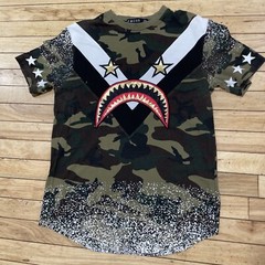 FOCUS Quality Wear T Shirt Mens M Shark Mouth Graphic Tee Camo Green Maxi Star M
