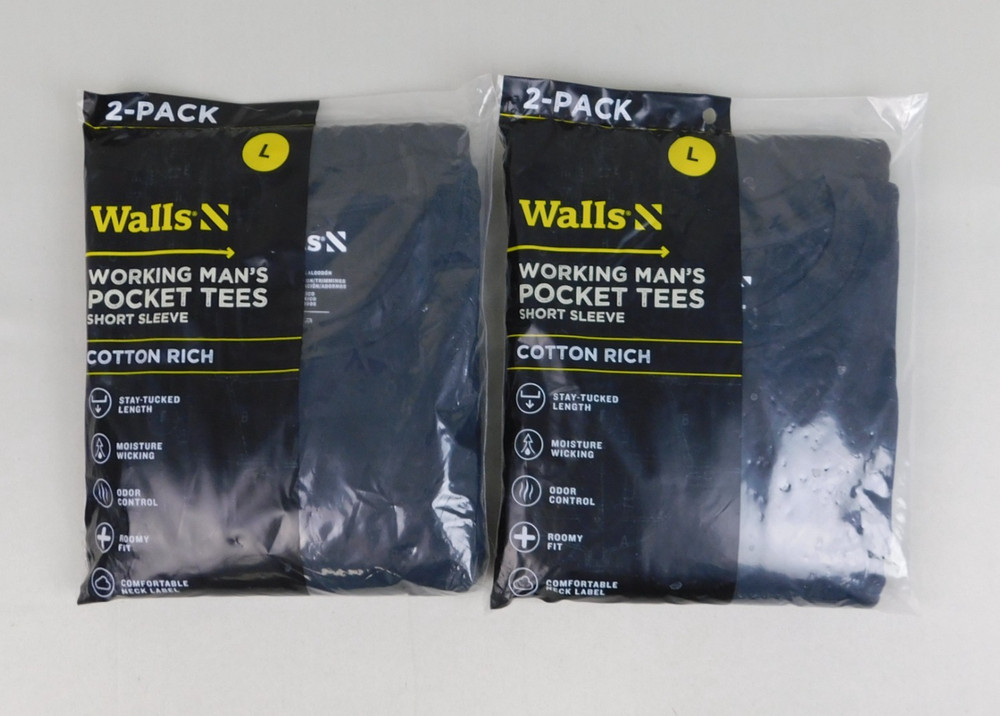 4pc Walls Working Man’s Short Sleeve Pocket T-Shirts Black 42-44, Large #A338