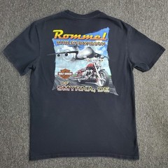 Harley Davidson T Shirt Mens Sz Large Black Rommel Smyrna DE Bike Jet Eagles USA
