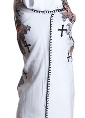 Archaic Affliction Men’s Thermal shirt GODFREY Biker Tattoo Cross White